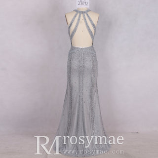 Unique Crystals Mermaid Prom Dress Sparkly Evening Gown