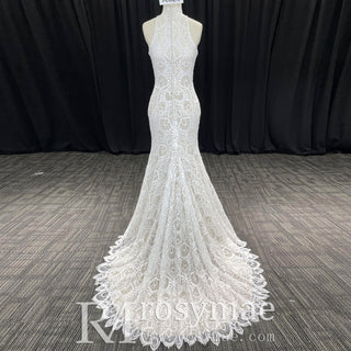 High-Neck Lace Mermaid Wedding Dresses Bridal Gowns