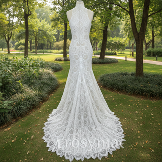 Elegant High-Neck Lace Mermaid Wedding Dresses Bridal Gowns