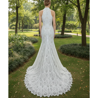 Elegant High-Neck Lace Mermaid Wedding Dresses Bridal Gowns