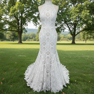 Elegant High-Neck Lace Mermaid Wedding Dresses Bridal Gowns