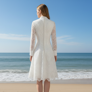 Elegant Knee Length Long Sleeve A-Line Lace Wedding Dresses