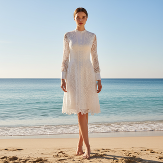 Elegant Knee Length Long Sleeve A-Line Lace Wedding Dresses