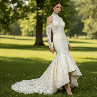 Stylish Off The Shoulder O-Neck Wedding Dresses For Brides