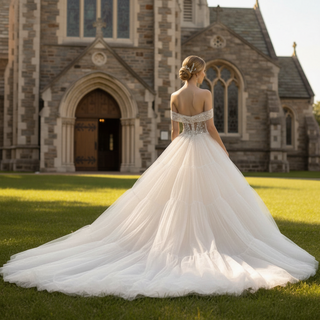 Off the Shoulder Ball Gown Wedding Dress with Sweetheart Neck