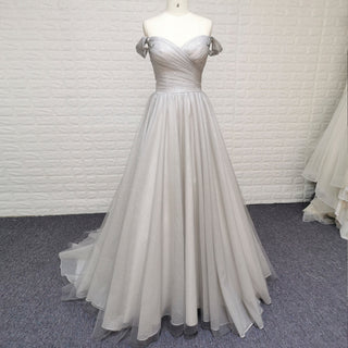 Off-Shoulder A-Line Sparkly Tulle Prom Dress with Vneck - Rosymae