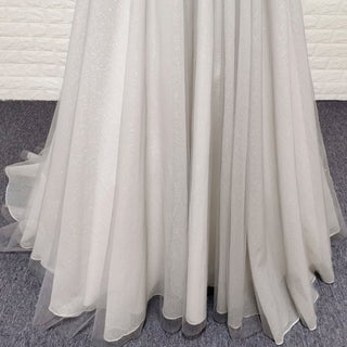 Off-Shoulder A-Line Sparkly Tulle Prom Dress with Vneck - Rosymae