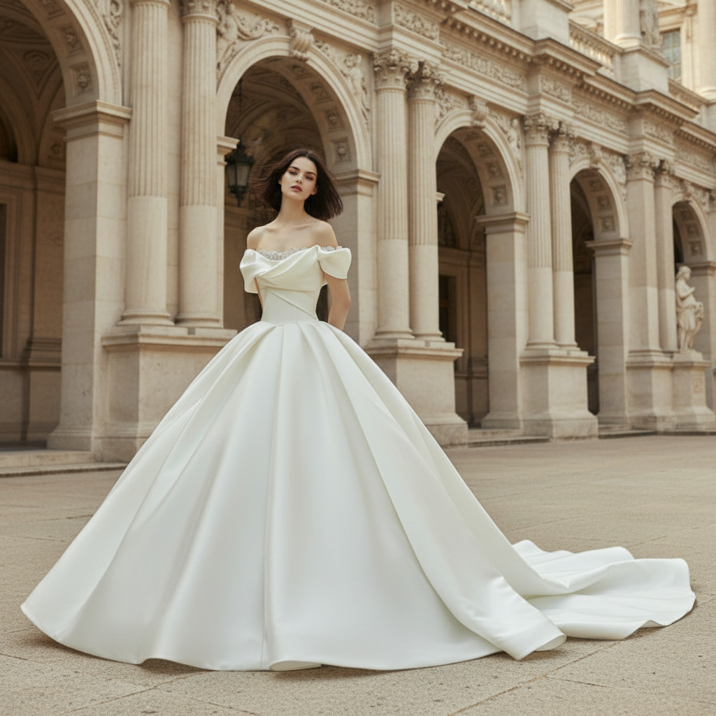 Asymmetric Off the Shoulder Ruched Ball Gown Wedding Dress Ivory Rosymae Asymmetric Off the Shoulder Ruched Ball Gown Wedding Dress Ivory Rosymae