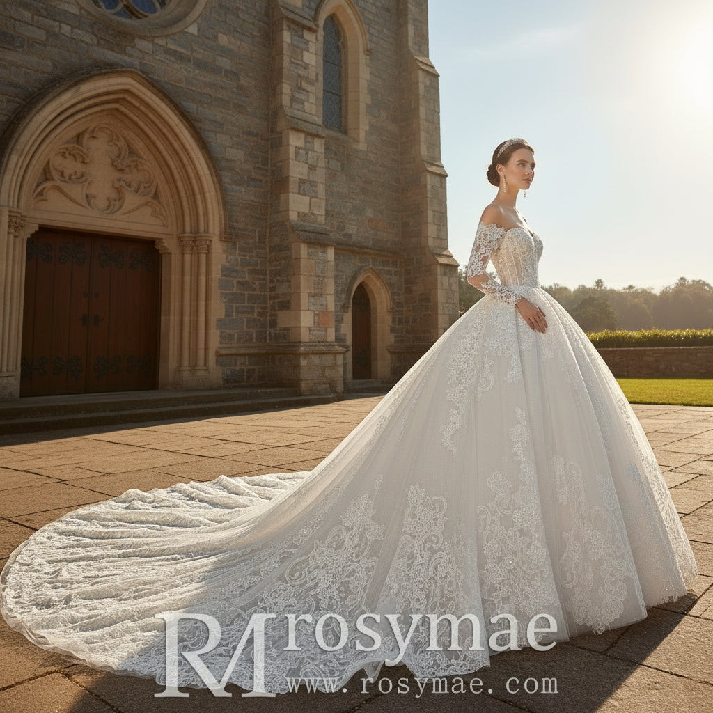 Ball Gown Off Shoulder Long Sleeves Beach Wedding Dress Rosymae Ball Gown Off Shoulder Long Sleeves Beach Wedding Dress Rosymae