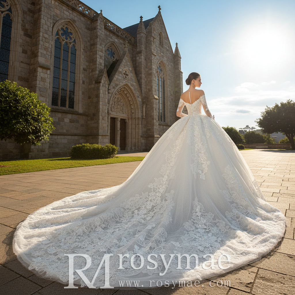 Ball Gown Off Shoulder Long Sleeves Beach Wedding Dress Rosymae Ball Gown Off Shoulder Long Sleeves Beach Wedding Dress Rosymae