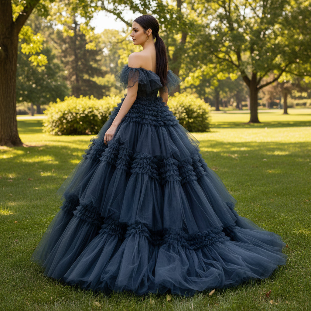 Ball Gown Multi-Level Tulle Dark Blue Quinceanera Dresses Rosymae Ball Gown Multi-Level Tulle Dark Blue Quinceanera Dresses Rosymae