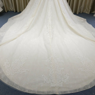 Off the Shoulder Ball Gown V-neck Wedding Dress with Low Back