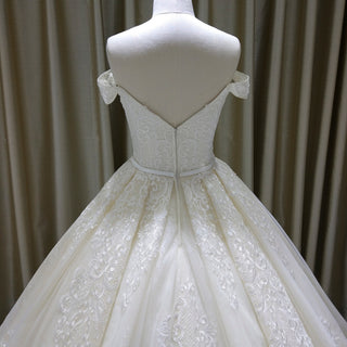 Off the Shoulder Ball Gown V-neck Wedding Dress with Low Back