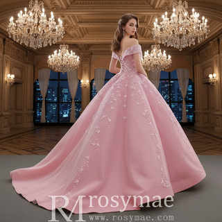 Pink Ball Gown Lace Appliqued Vneck Quinceanera Dresses