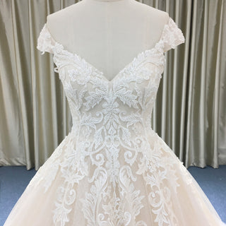 Elegant V Neck and V Back Wedding Dress with Off the Shoulder