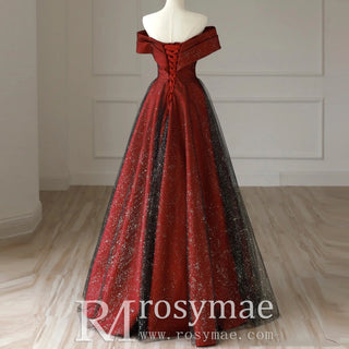 Off the Shoulder Black Red Evening Dresses Party Gowns