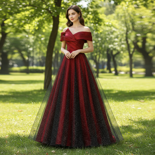Off the Shoulder Black Red Evening Dresses Party Gowns