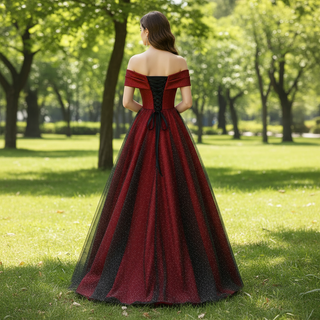 Off the Shoulder Black Red Evening Dresses Party Gowns