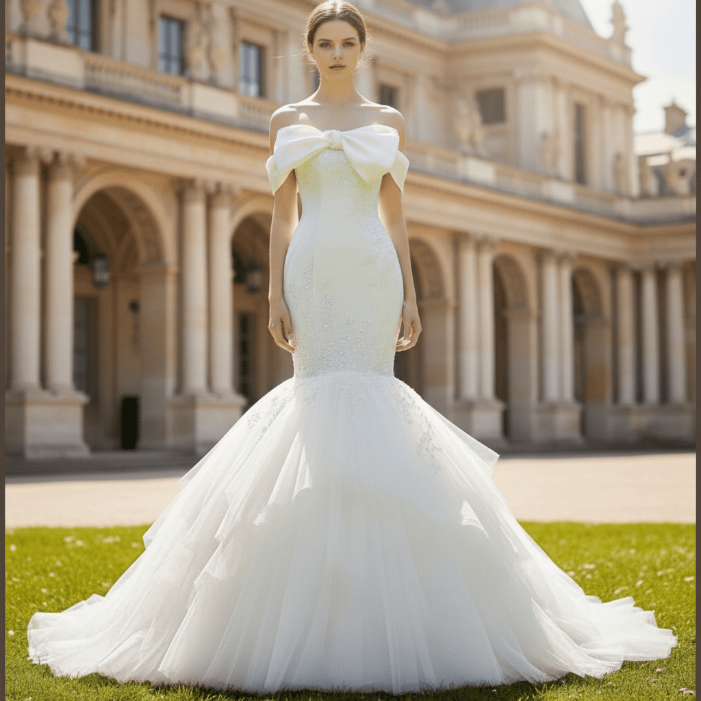 Off Shoulder Bowknot Trumpet Bridal Gowns Wedding Dresses - Rosymae