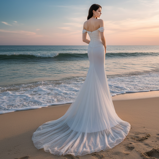 Simple Scoop Neckline Fit and Flare Boho Wedding Dress