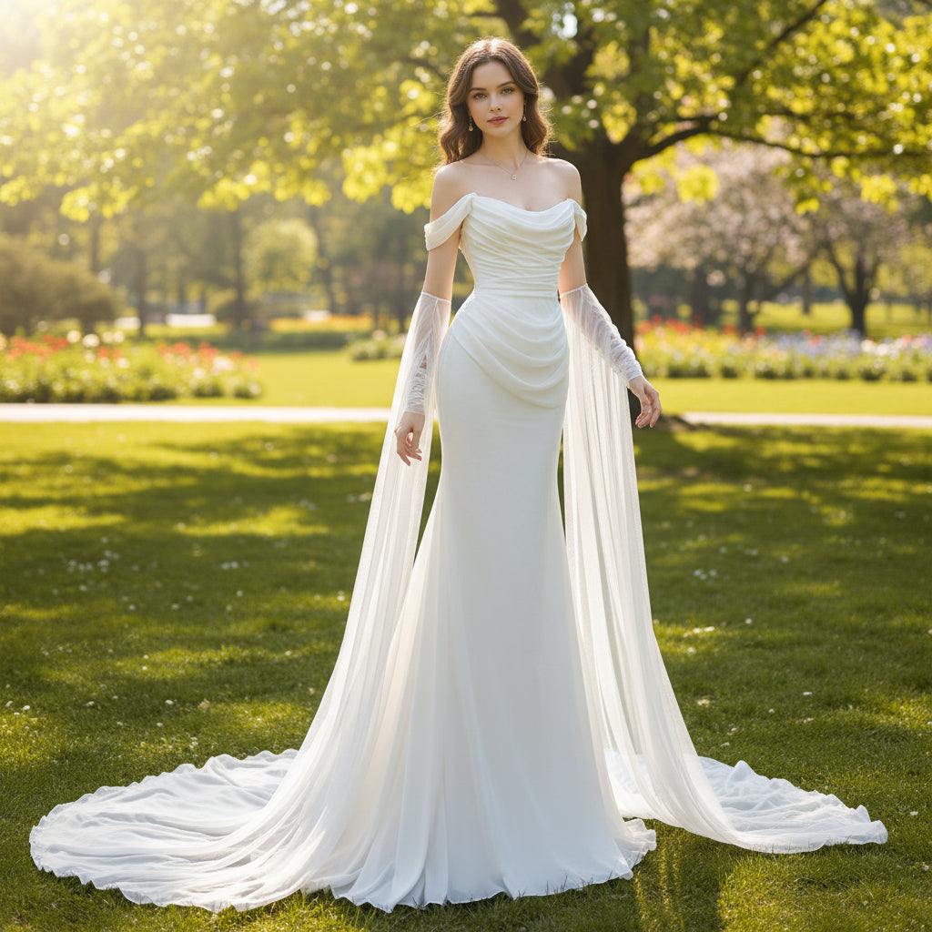 Simple Scoop Neckline Fit and Flare Boho Wedding Dress Champagne / 10 Simple Scoop Neckline Fit and Flare Boho Wedding Dress Champagne / 10