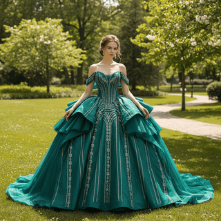 Off-Shoulder Gold Sequin Quinceanera Dress with Ruffled Peplum Oversized Back Bow