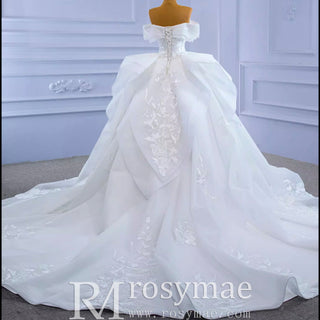 Off Shoulder Lace Applique Wedding Gown Puffy Wedding Dress - Rosymae