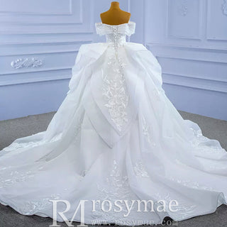Off Shoulder Lace Applique Wedding Gown Puffy Wedding Dress - Rosymae