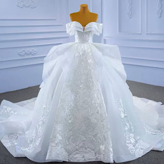 Off Shoulder Lace Applique Wedding Gown Puffy Wedding Dress - Rosymae
