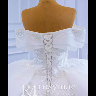 Off Shoulder Lace Applique Wedding Gown Puffy Wedding Dress - Rosymae