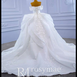 Off Shoulder Lace Applique Wedding Gown Puffy Wedding Dress - Rosymae