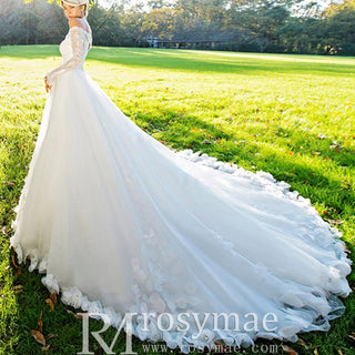 Off the Shoulder Long Sleeve Ball Gown Wedding Dress