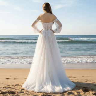 Off Shoulder Long Sleeve Boho Wedding Dress Bridal Gown - Rosymae