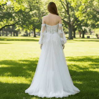 Off Shoulder Long Sleeve Boho Wedding Dress Bridal Gown - Rosymae