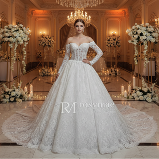 Gorgeous Off-the-shoulder Long Sleeve Lace Wedding Dress