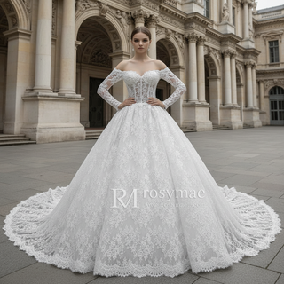 Gorgeous Off-the-shoulder Long Sleeve Lace Wedding Dress