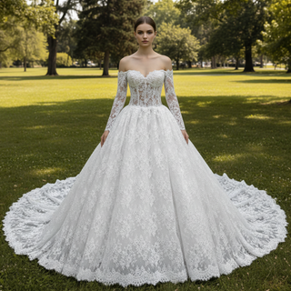 Gorgeous Off-the-shoulder Long Sleeve Lace Wedding Dress