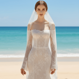 Off Shoulder Long Sleeve Mermaid Lace Wedding Dress Backless - Rosymae