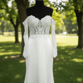 Off Shoulder Long Sleeve Satin Bridal Gowns Wedding Dresses - Rosymae