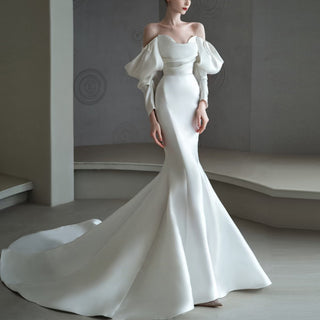 Satin Mermaid & Trumpet Wedding Dresses with Detachable Sleeve