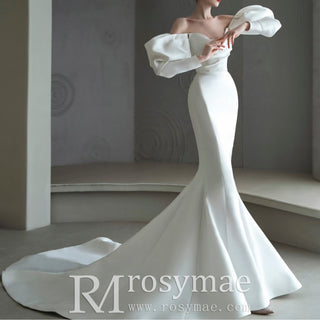 Satin Mermaid & Trumpet Wedding Dresses with Detachable Sleeve