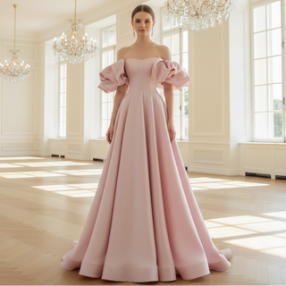Off Shoulder Pink Prom Dresses Party Gown With Detachable Skirt