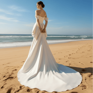 Off Shoulder Mermaid Wedding Dress with Long Bowknot - Rosymae
