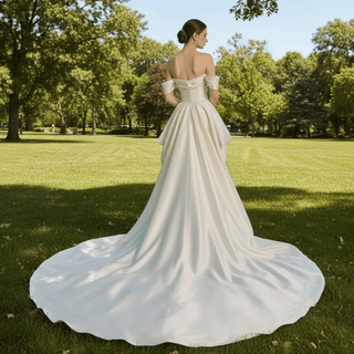 Off Shoulder Mermaid Wedding Dress with Long Bowknot - Rosymae
