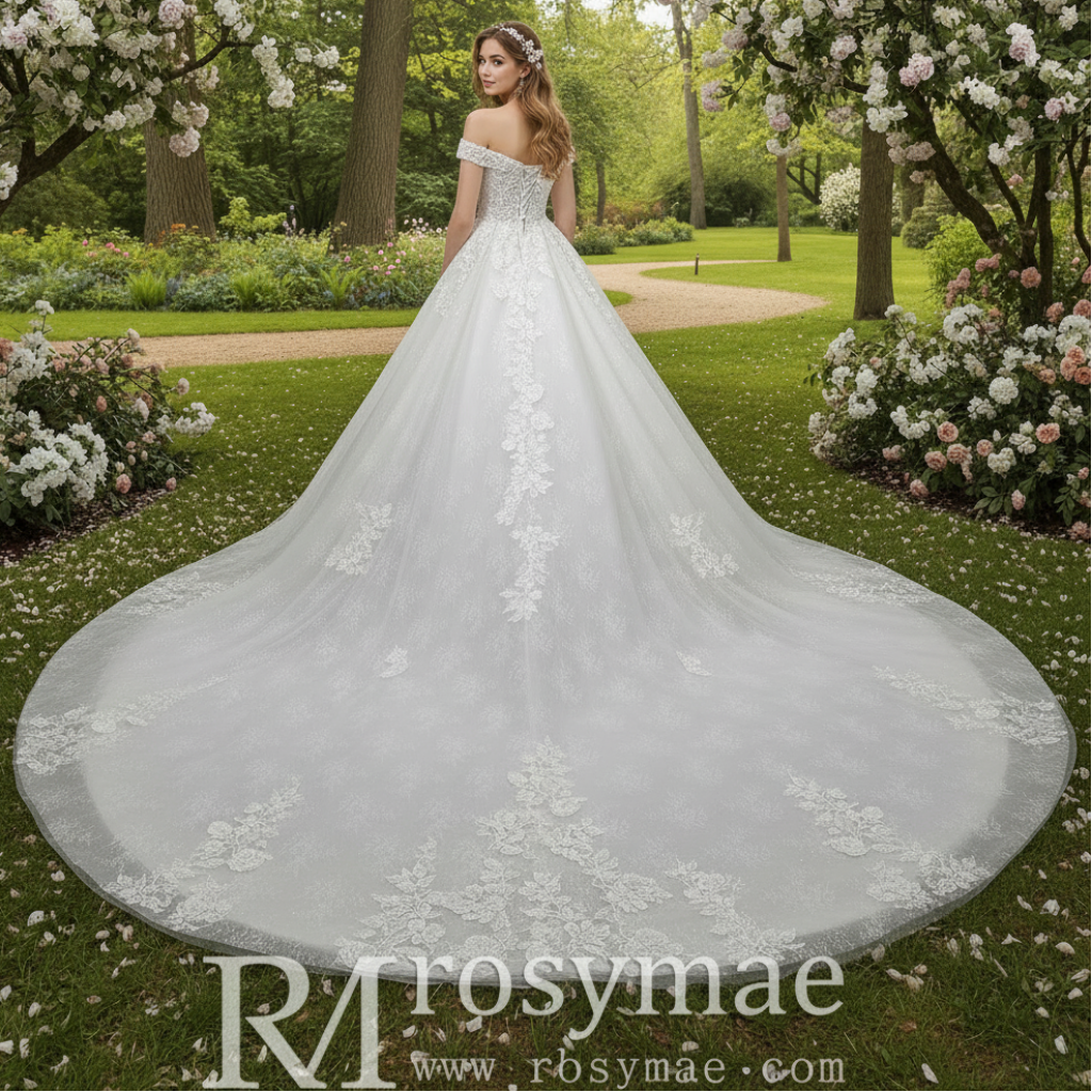 Elegant Off the Shoulder Mesh Wedding Dress with Sheer Bodice Elegant Off the Shoulder Mesh Wedding Dress with Sheer Bodice