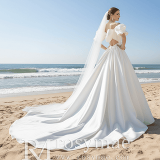 Off Shoulder Ruched Wedding Dress with Ball Gown A-line Skirt - Rosymae