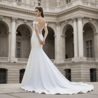 Off-Shoulder Satin Mermaid Wedding Dress Bridal Gown for Bride - Rosymae