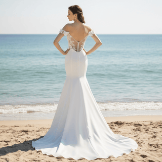 Off-Shoulder Satin Mermaid Wedding Dress Bridal Gown for Bride - Rosymae