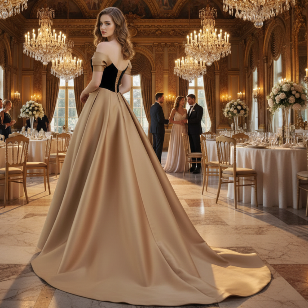 Short Sleeve Off Shoulder Coffee Satin Prom Dress Party Gown Rosymae Short Sleeve Off Shoulder Coffee Satin Prom Dress Party Gown Rosymae