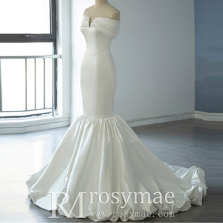 Strapless Vneck Trumpet Satin Wedding Dress Mermaid with Off Shoulder